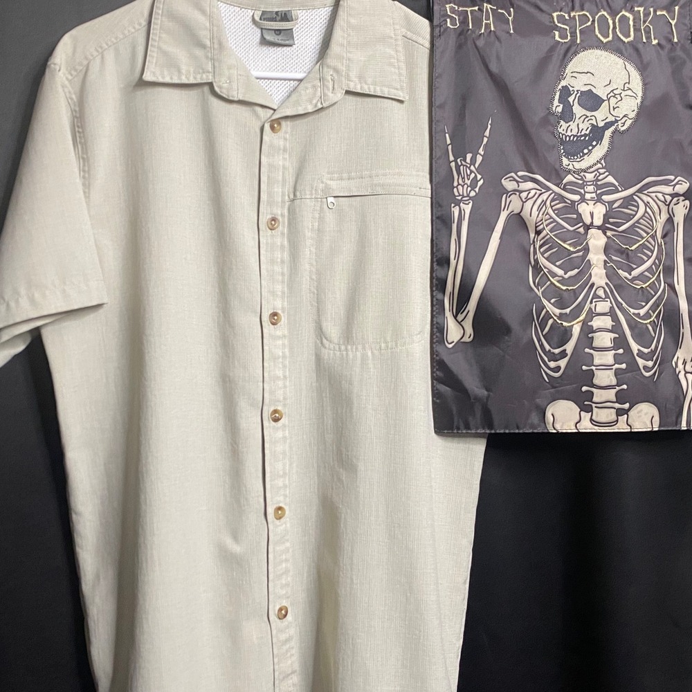 Rugged Exposure Button Up Shirt Short Sleeve Outdoor Casual Beige Medium‎
